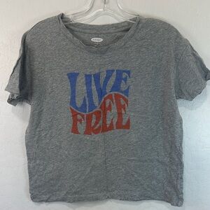 Old Navy Gray Tee Blue Red 'LIVE FREE' Graphic easy tee womens small holiday
